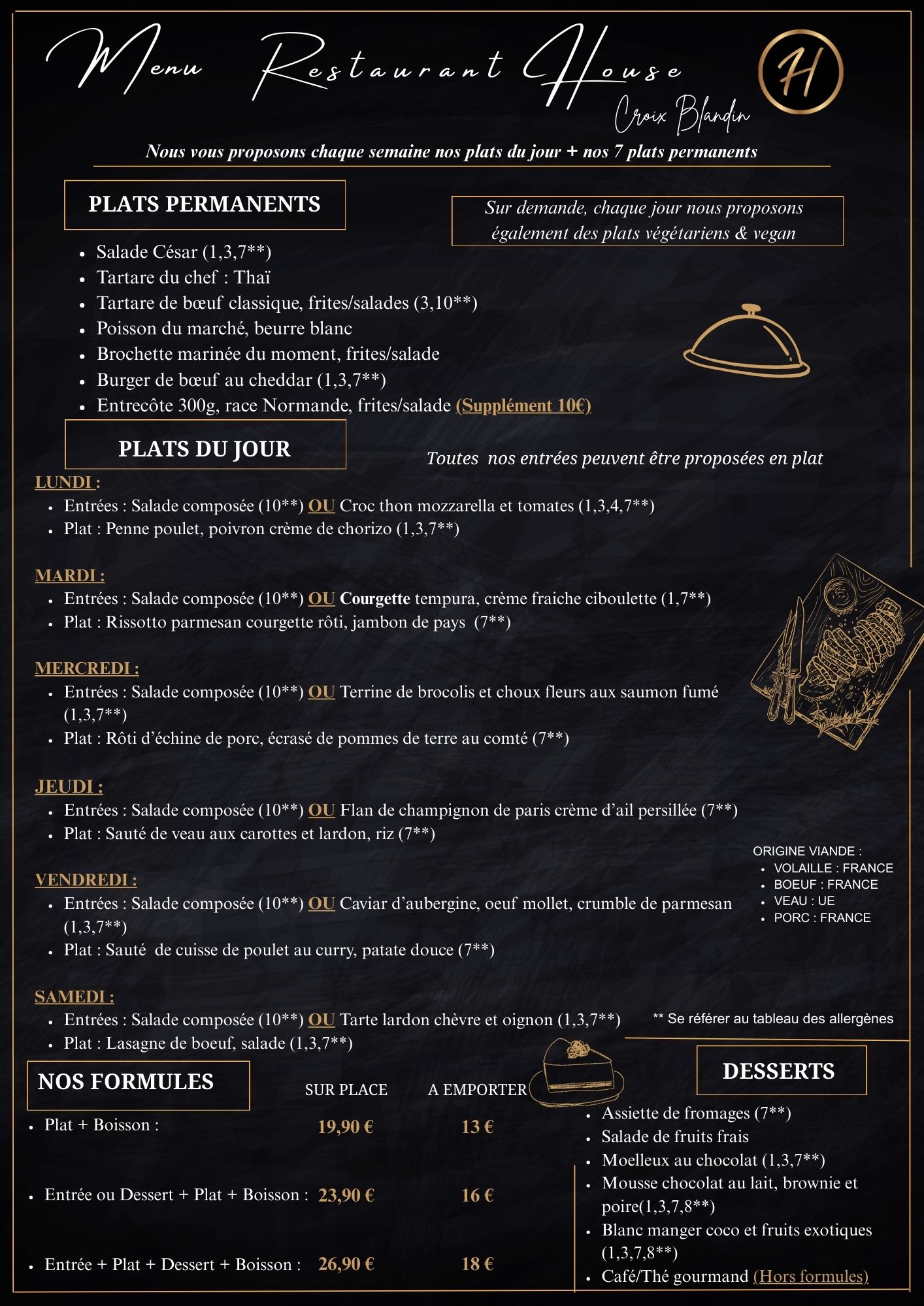Menu Restaurant Croix Blandin