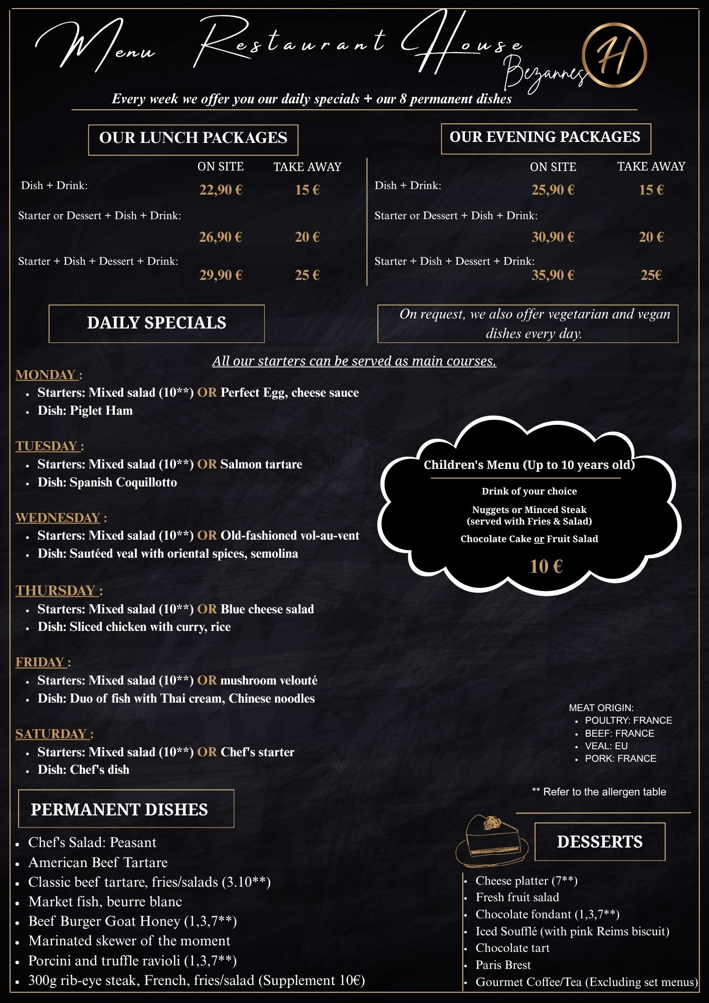 Menu Anglais Restaurant Bezannes