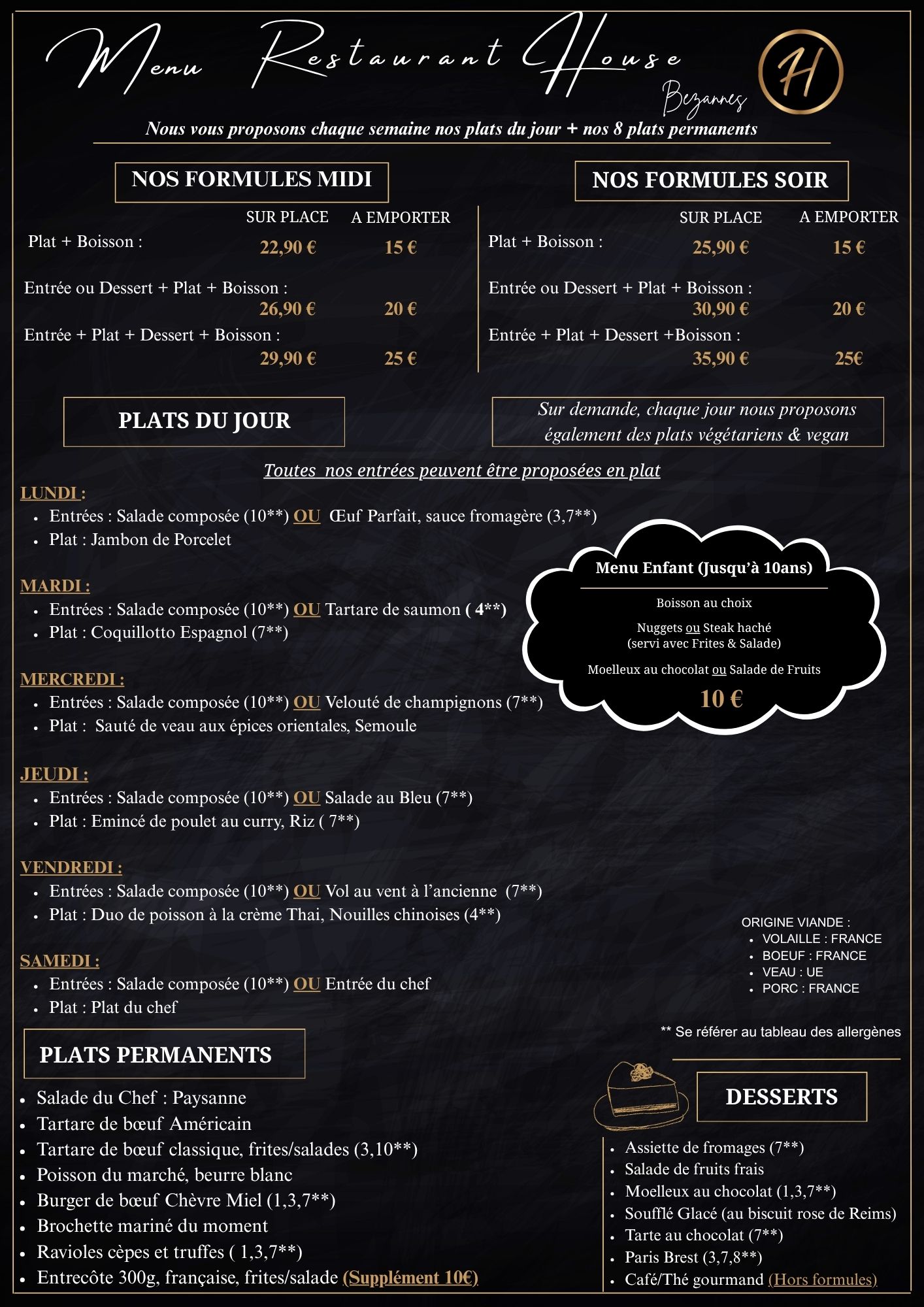 Menu Restaurant Bezannes