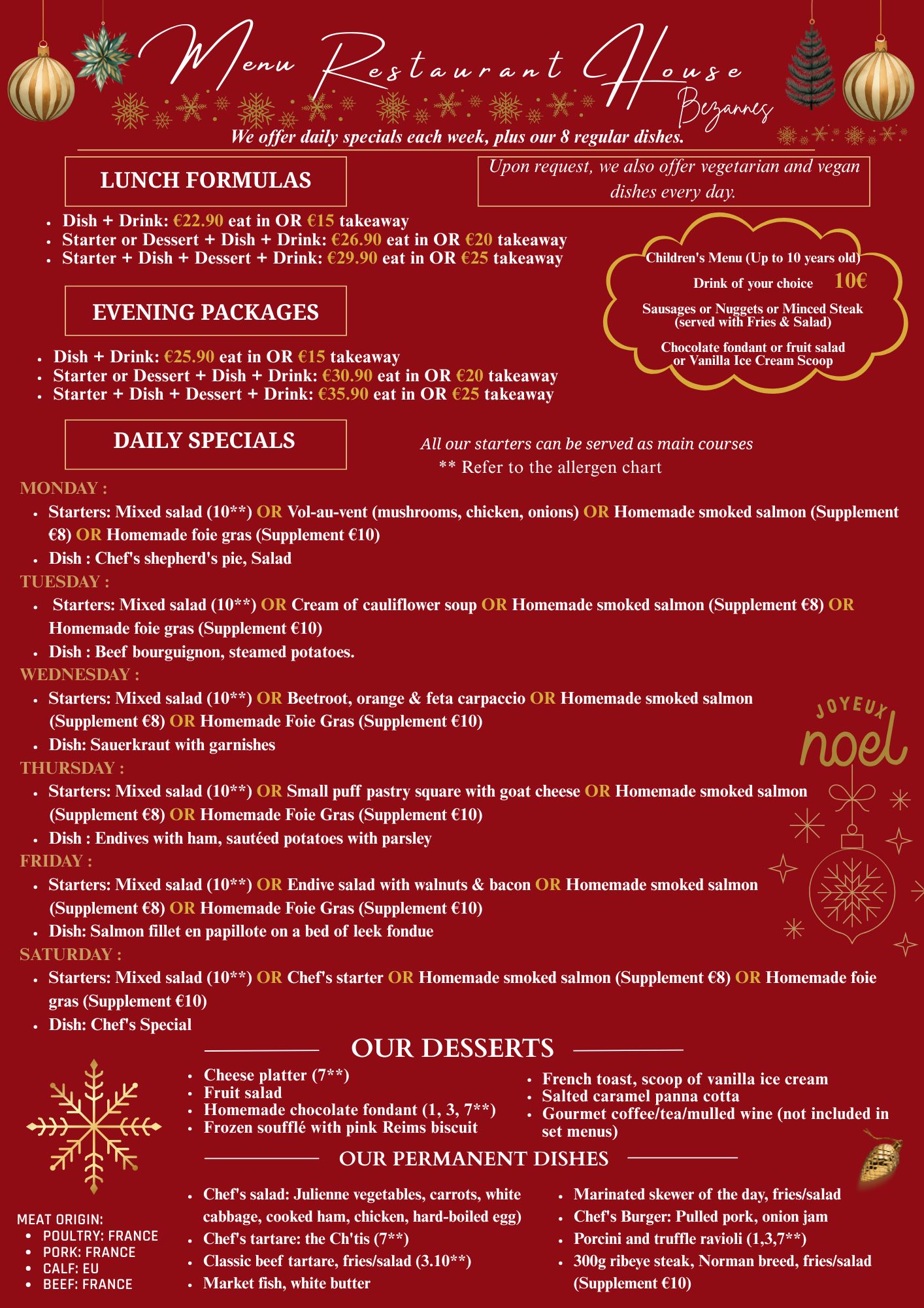 Menu Anglais Restaurant Bezannes