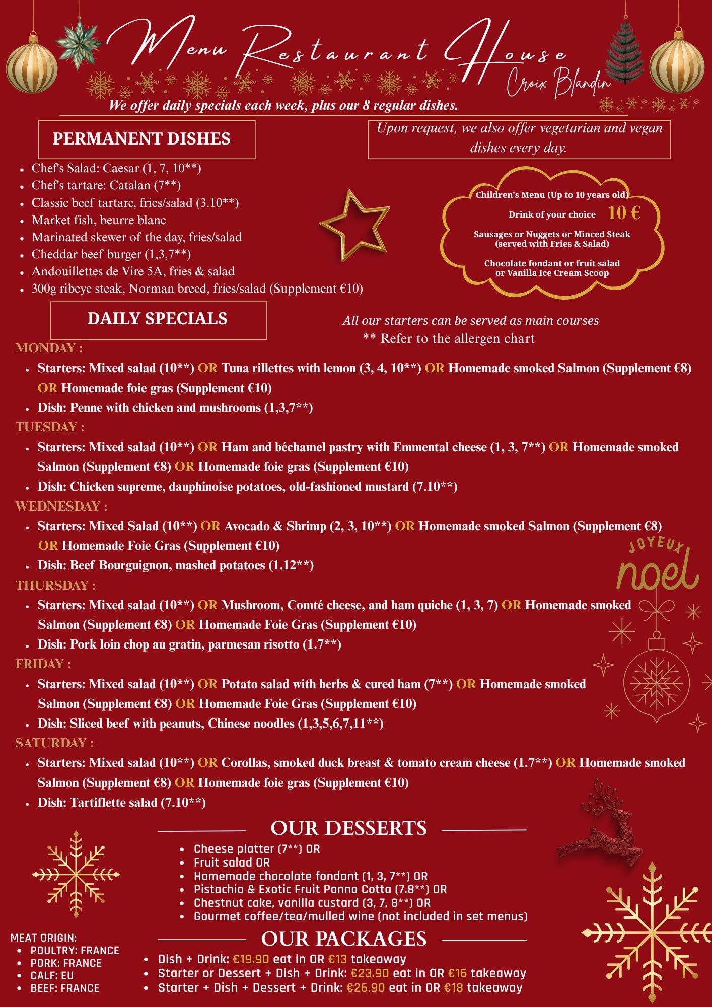 Menu Anglais Restaurant Croix Blandin