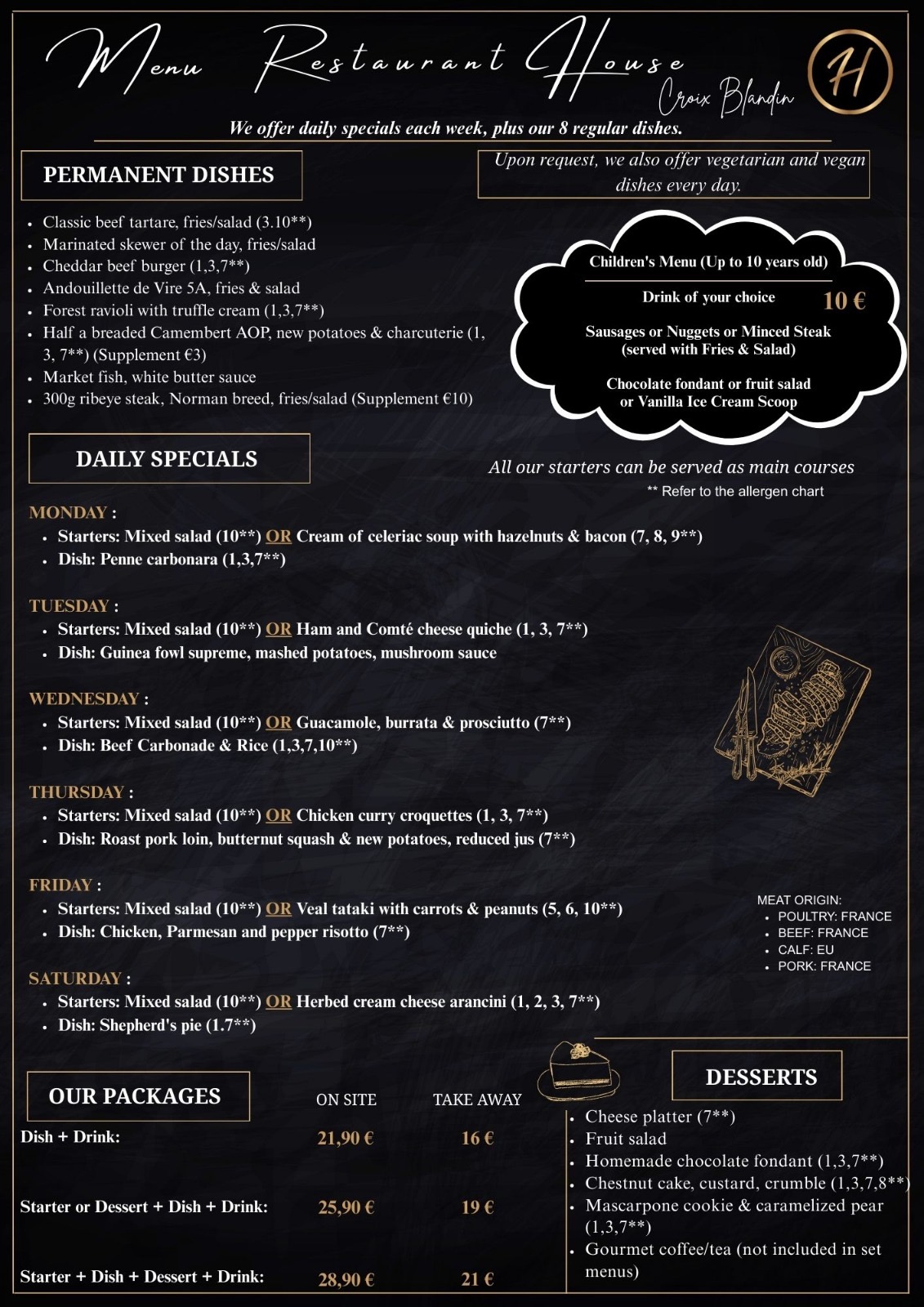 Menu Anglais Restaurant Croix Blandin