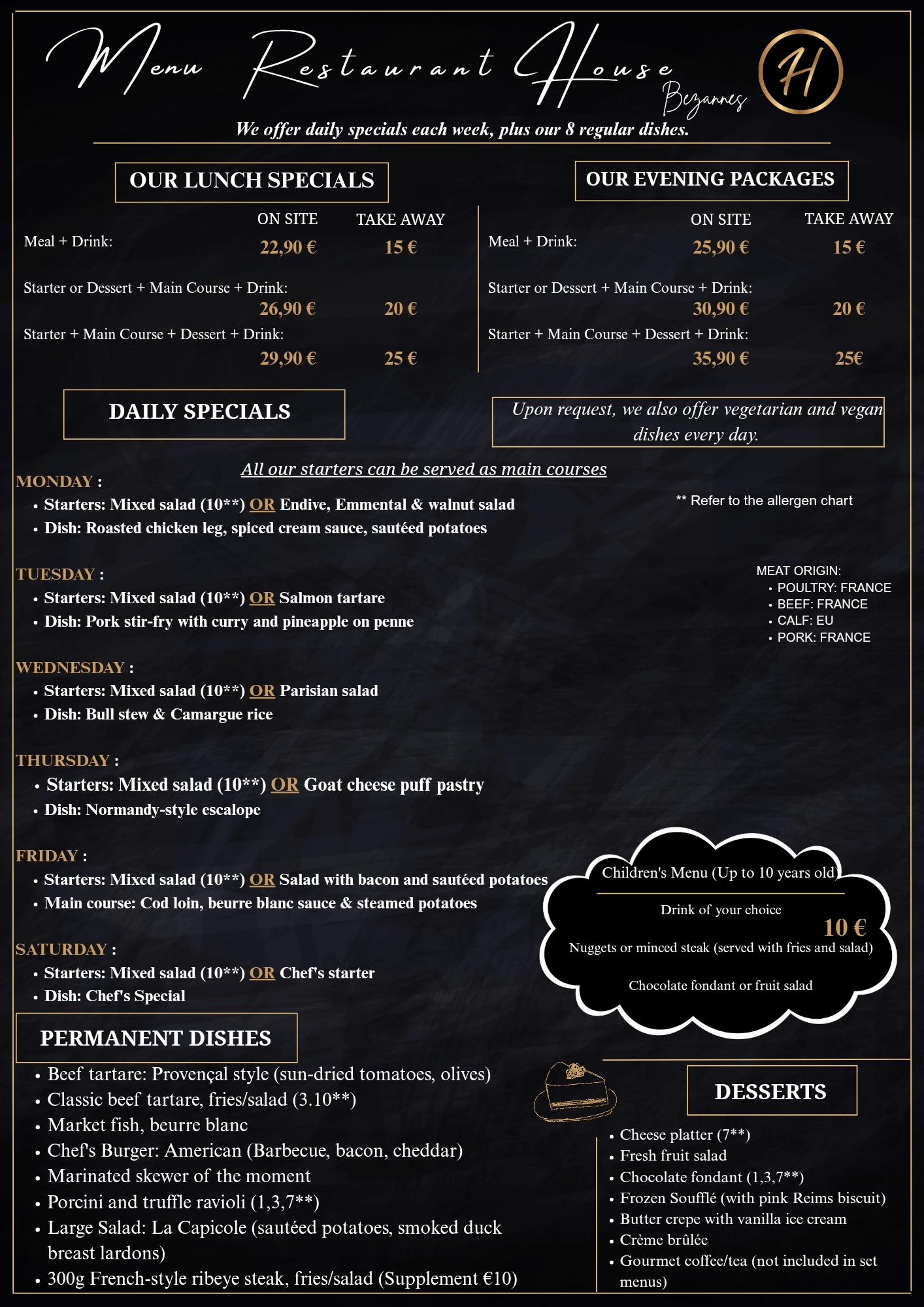 Menu Anglais Restaurant Bezannes