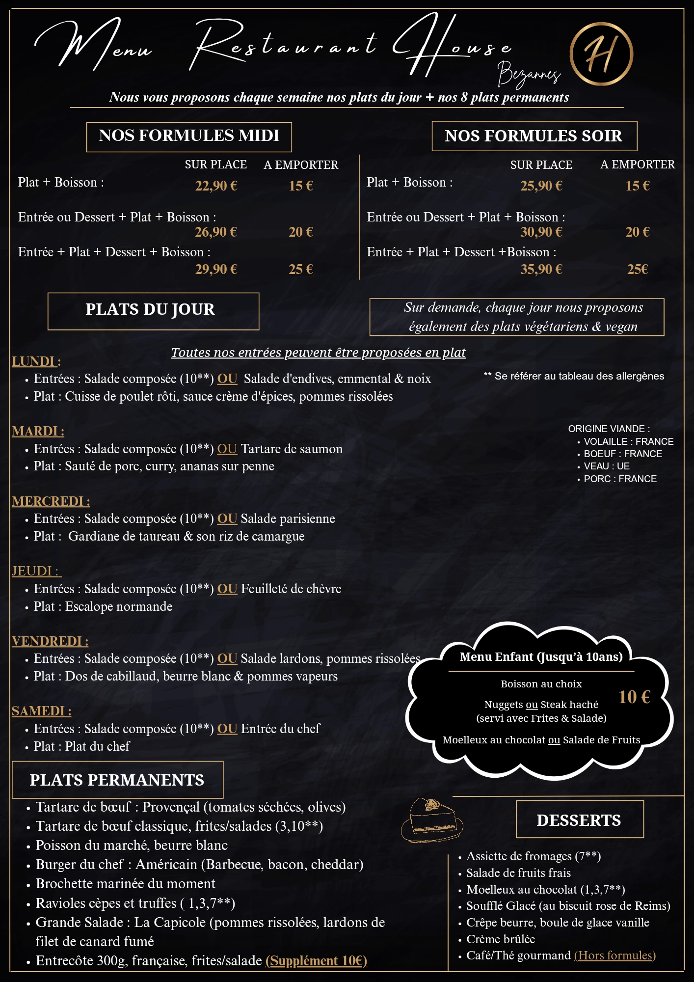 Menu Restaurant Bezannes