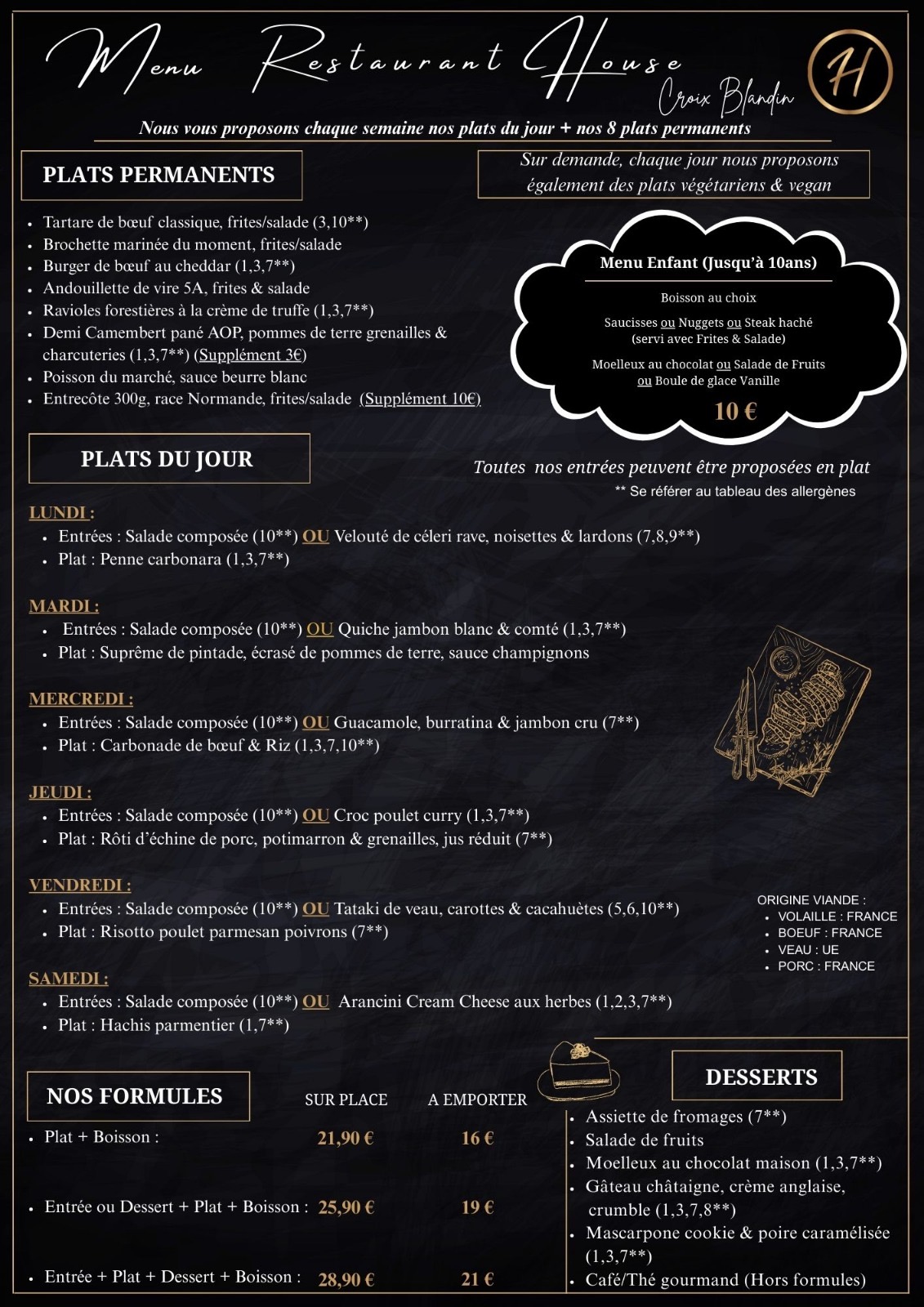 Menu Restaurant Croix Blandin